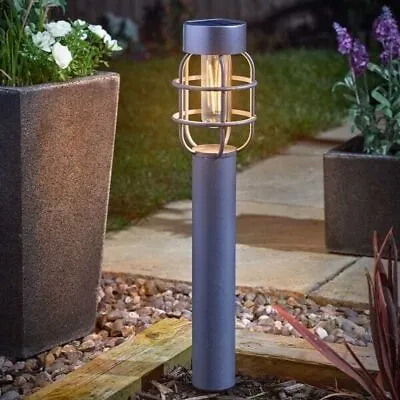 Solar Bollard Stake Light Garden Outdoor Lamp Grey LED Path Bare Bulb Industrial • £16.99