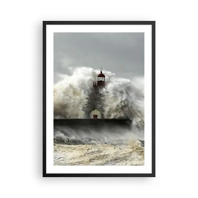 Poster Print 50x70cm Wall Art Picture Lighthouse Ocean Storm Framed Artwork • £53.39