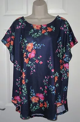 NEW Womens🦋BONMARCHE🦋navy Mix Stretch Flowers Longline Top Blouse Size 24 • £9.99