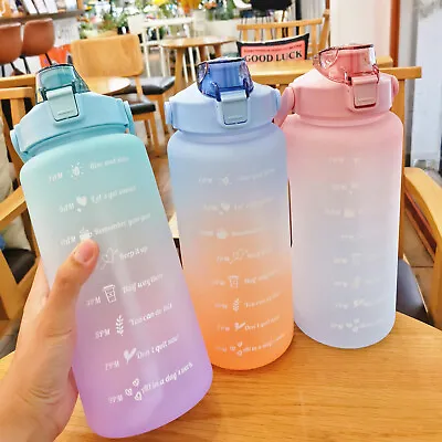 2L Water Bottle Motivational Drink Flask With Straw Time Markers BPA Free Sport • £7.99