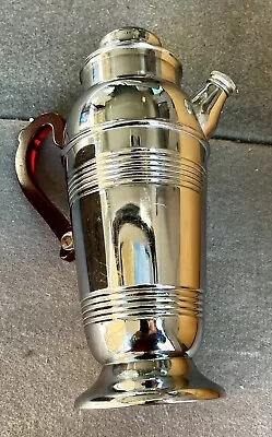 Vintage Art Deco Stainless Chrome Red Bakelite Handle 12  Cocktail Shaker Mixer • $24.99