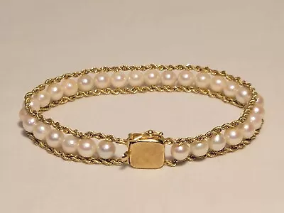 Vintage 14K Gold & Genuine Pearl Twisted Rope Bracelet With Box Clasp • $599.99