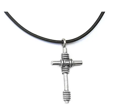 Silver Cross Necklace Pendant Black Chord Sterling Clasp 20 Inch Man's Man Men • $49