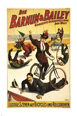 BARNUM & BAILEY Vintage 1900 Circus Poster 12x18 BICYCLE CLOWNS • $13.47