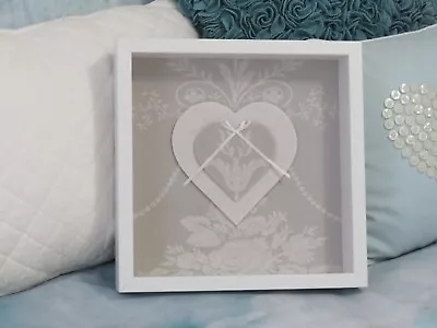 *LAST ONE*  LARGE 27cm Laura Ashley Josette Fabric 3D Heart Picture Dove Grey • £23.50