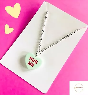 Green Love Heart Sweets Necklace - Silver Chain - Quirky Fun Handmade Jewellery • £3.95