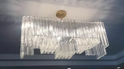 MURANO Venini Camer Crystal Glass Triedri Chandelier Skyscraper Rectangular 36” • $12500