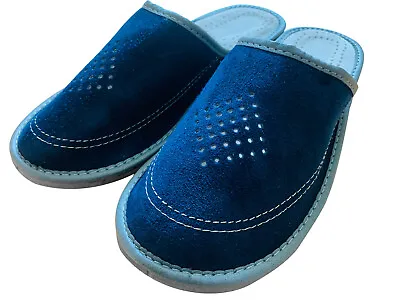 Navy Blue Men Leather Slippers Slip On Healthy Shoes Gents Mules All Sizes  • £15