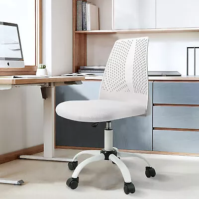 White Armless Home Office Chair Ergonomic Computer Swivel Task Desk Chair Wheels • $32.99