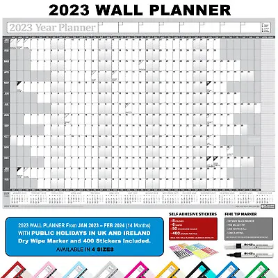 £5.95 • Buy 2023 Laminated Yearly A1 A2 A3 Wall Planner Calendar Wipe Dry Pen Stickers GREY