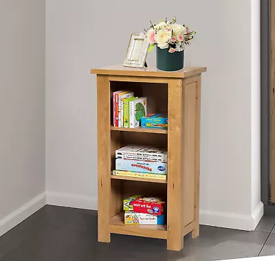 Small Oak Bookcase | Narrow Storage Low Bookshelf | Solid Wood 3 Shelving Unit • £139.99