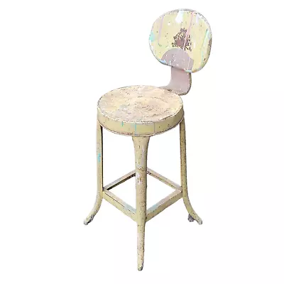 Vintage Metal Industrial Art Stool Antique Yellow Steampunk Painted Mid Century • $139.99