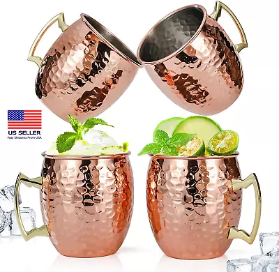 4 Pack Pure Copper Kyiv Mule Mugs Hammered Stainless Steel Lining Mugs 16 Oz • $25.21
