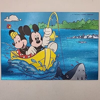 Vintage Postcard Disney Mickey & Minnie Mouse Fishing Dufex Foil Metallic 501816 • $5