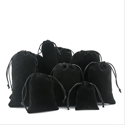 Black Velvet Drawstring Gift Bag Wedding Jewellery Candy Party Pouch Bags 6 Size • £4.29