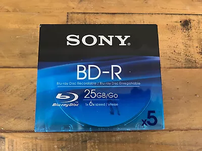 £19.99 • Buy PACK OF 5 SONY BD-R Blu Ray Disc BLANK RECORDABLE 25GB/GO 1x-6x Speed FULL HD