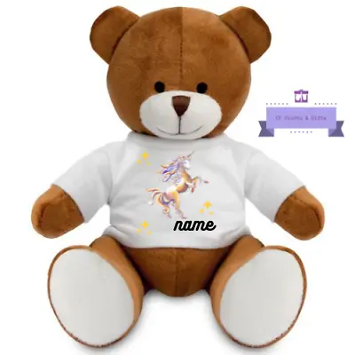 Personalised Unicorn Teddy Bear White Brown 18cm Suitable From Birth Free P&P • £12.50