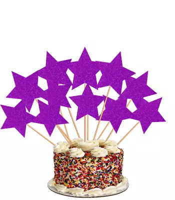 £2.85 • Buy 12 X Glitter Stars Cake Toppers, Party Decoration 5cm  Non- Edible
