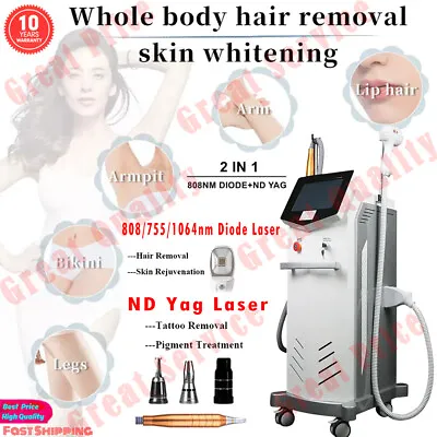 2IN1 755/808/1064nm Diode Laser Hair Removal Pico ND Yag Tattoo Removal Machine • $2143.09