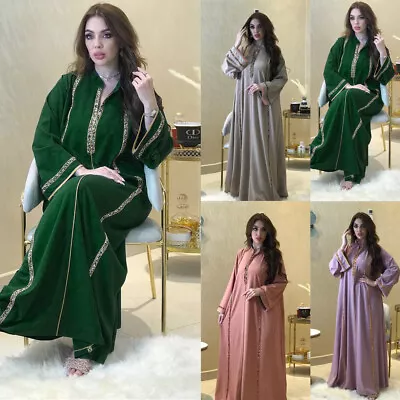 Islamic Abaya Muslim Women Sequins Maxi Dress Kaftan Robe Dubai Moroccan Gown • $47.52