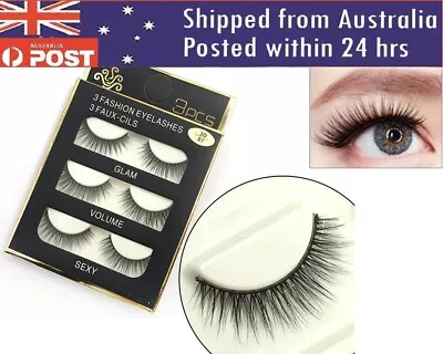Eyelashes 3 Pairs Natural Long Thick Makeup Cross False Eye Lashes AU Stock Mink • $5.65
