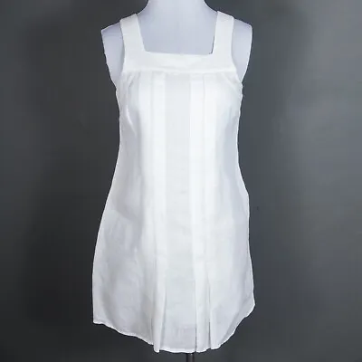 $42 • Buy Island Company 100% Linen Pleated Sun Dress Sleeveless Shift Knee Length White S