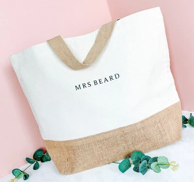 £10.99 • Buy Personalised Bridesmaid Bag Canvas Bridal Custom Wedding Canvas Jute Tote Bride
