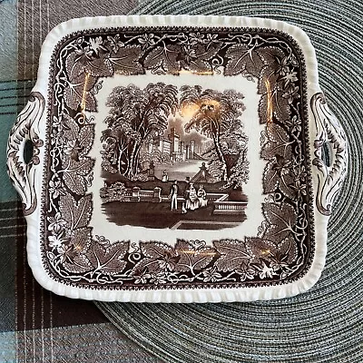 Mason's Vista Brown Ironstone Square 9” Cake/Serving Platter W/ Handles • $25