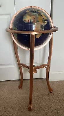 Blue Lapis Floor Standing Gemstone World Globe On Copper Tripod Stand W Compass • $382.50