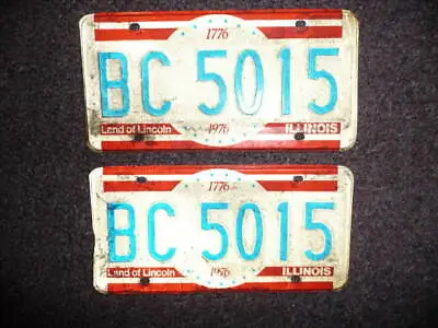 1976 Illinois IL License Plate Pair Number BC 5015 Land Of Lincoln Vintage 76   • $27.89