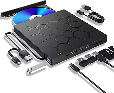 External CD/DVD Drive For Laptop 7 In 1 USB 3.0 Ultra-Slim Portable DVD  • $32.63