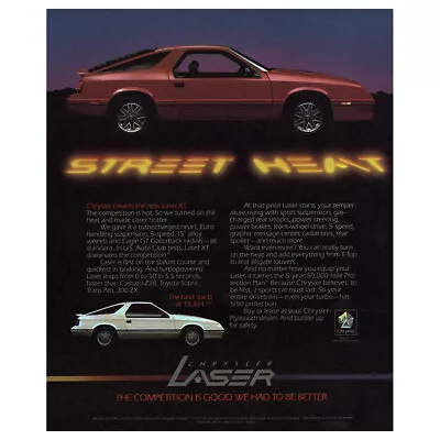 1986 Chrysler Laser: Street Heat Vintage Print Ad • $8.25