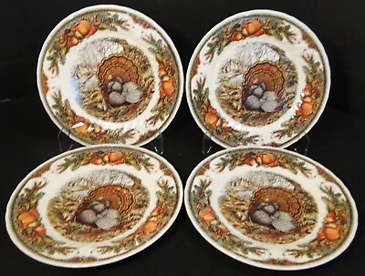 Queen's Harvest Bounty Salad Plates 8  Turkey England Set Of 4 Excellent • $49.99