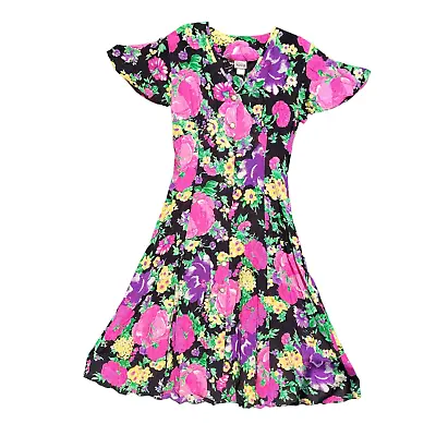 Vintage Love Sunnyhill Pink Floral Flutter Short Sleeve Fit Flare Maxi Dress • $35