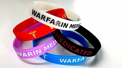 5x WARFARIN Medicated Wristband MEDICAL AWARENESS ALERT BRACELET Glow In Dark • £6.99