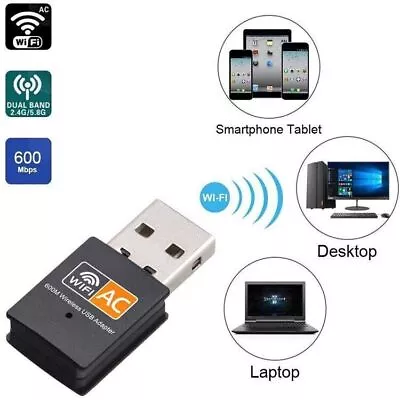 Mini Dual Band 600Mbps USB WiFi Wireless Adapter Network Card 2.4/5GHz 802.11 AC • $4.88