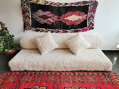 Moroccan Handmade Floor Couch - Unstuffed Wool White Sofa Covers + Pillow Cases • $610.30