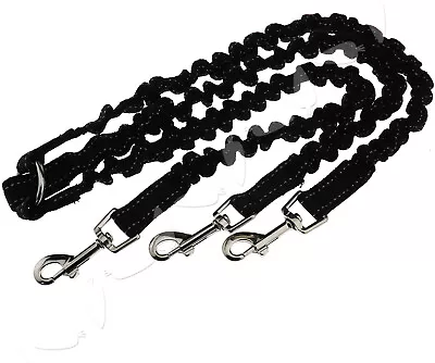 3 Way Triple Coupler Dogs Walking Lead Leash Elastic Bungee Rope Splitter Black • £12.73