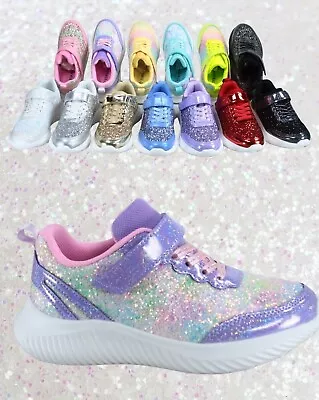 Youth Girl's Kid's Slip On Strap Glitter Sneakers Athletic Walking Shoes NEW • $19.99