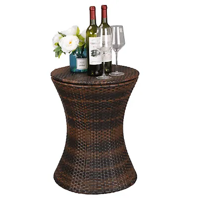 Adjustable Rattan Cool Bar Table Party Drink Storage Ice Cooler Outdoor Patio • $48.59