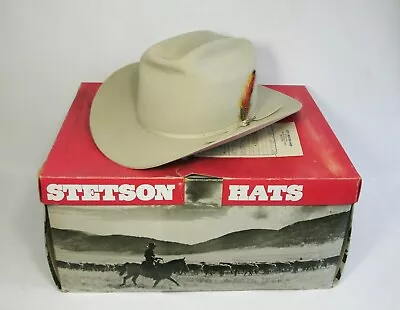 W Vtg 1985 STETSON 4X Beaver WISP SILVERBELLY WESTERN COWBOY HAT Sz 7 3/8 W/BOX • $51