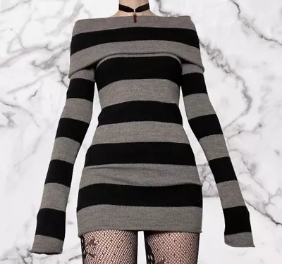 BNWOT Grey/Black Striped Off The Shoulder Jumper Dress Size XL ( Uk 16 ) • £7.99