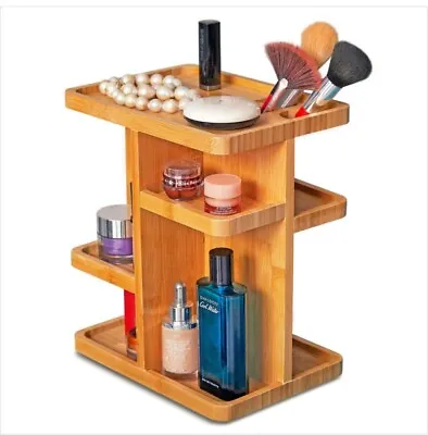 360° Bamboo Cosmetic Organizer Multi-Function Storage Carousel For Makeup • $19