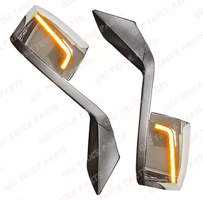 QSC Performance LED Chrome Hood Mirror L & R Pair & Mounting Kit For Volvo VNL • $198.85