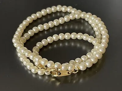 Vintage Jewelry ~ Signed Trifari Gold Tone Pearl Necklace 15.5” 3.6mm • $26.78