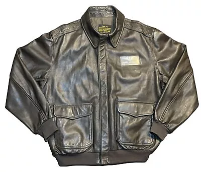 Vintage Schott A2 Mens Type A-2 Air Force Brown Leather Flight Jacket XL READ • $170