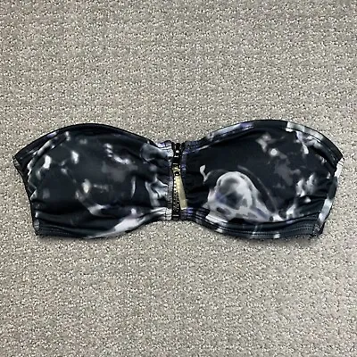 HM Floral Abstract Print Bikini Swim Top Sz 6 Strapless Bandeau Zipper Front • $7.99