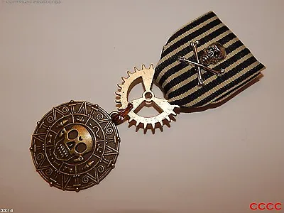 Steampunk Badge Brooch Pin Drape Medal Pirates Of The Caribbean Skull Crossbones • $11.37