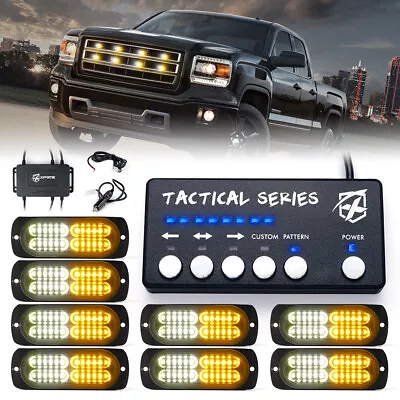 Xprite White Amber 8PCS LED Grille Side Marker Strobe Lights Kit W/ Controller • $65.99