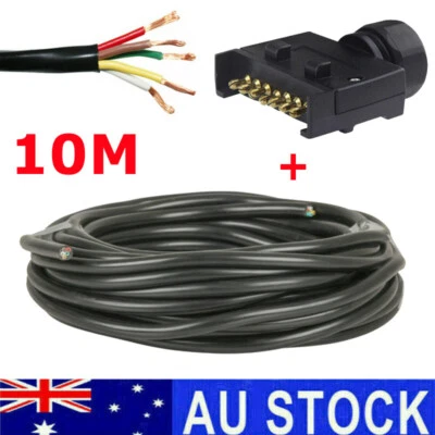 10M 5 Core Wire Cable 7 Pin Flat Male Plug Trailer Automotive Boat Caravan Truck • $27.99